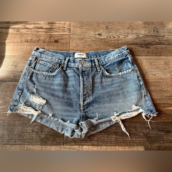 Agolde Parker Cut Off Denim Ripped Short in Blue Women’s Size 30 - Picture 2 of 6